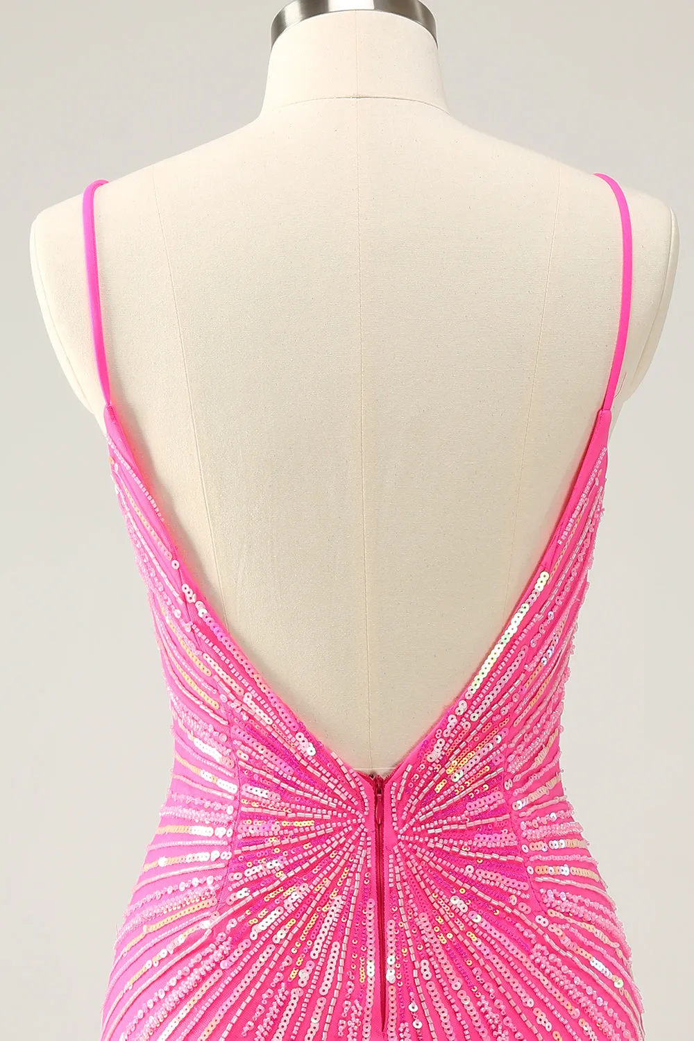 Unique Glitter Tight Backless Hot Pink Short Homecoming Dress with Sequins