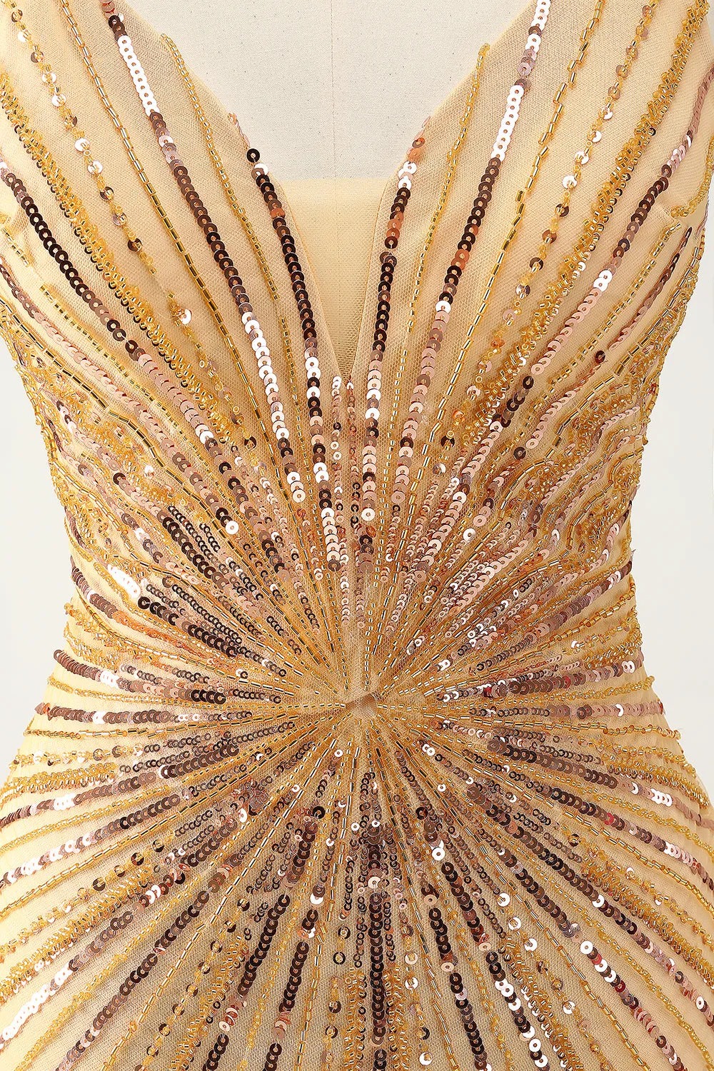 Unique Tight Spaghetti Straps Backless Golden Short Homecoming Dress with Sequins