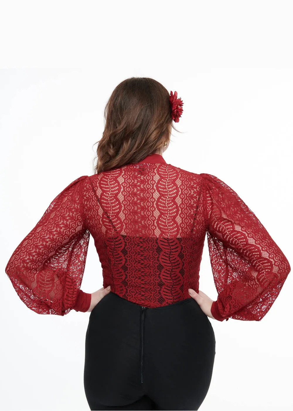 Unique Vintage Gwen Lace 40's Blouse Burgundy