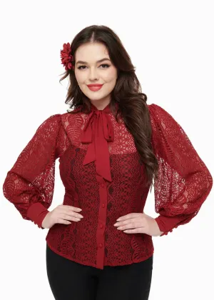 Unique Vintage Gwen Lace 40's Blouse Burgundy