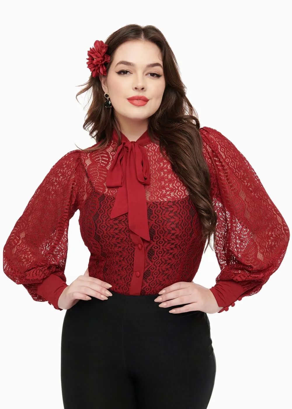 Unique Vintage Gwen Lace 40's Blouse Burgundy