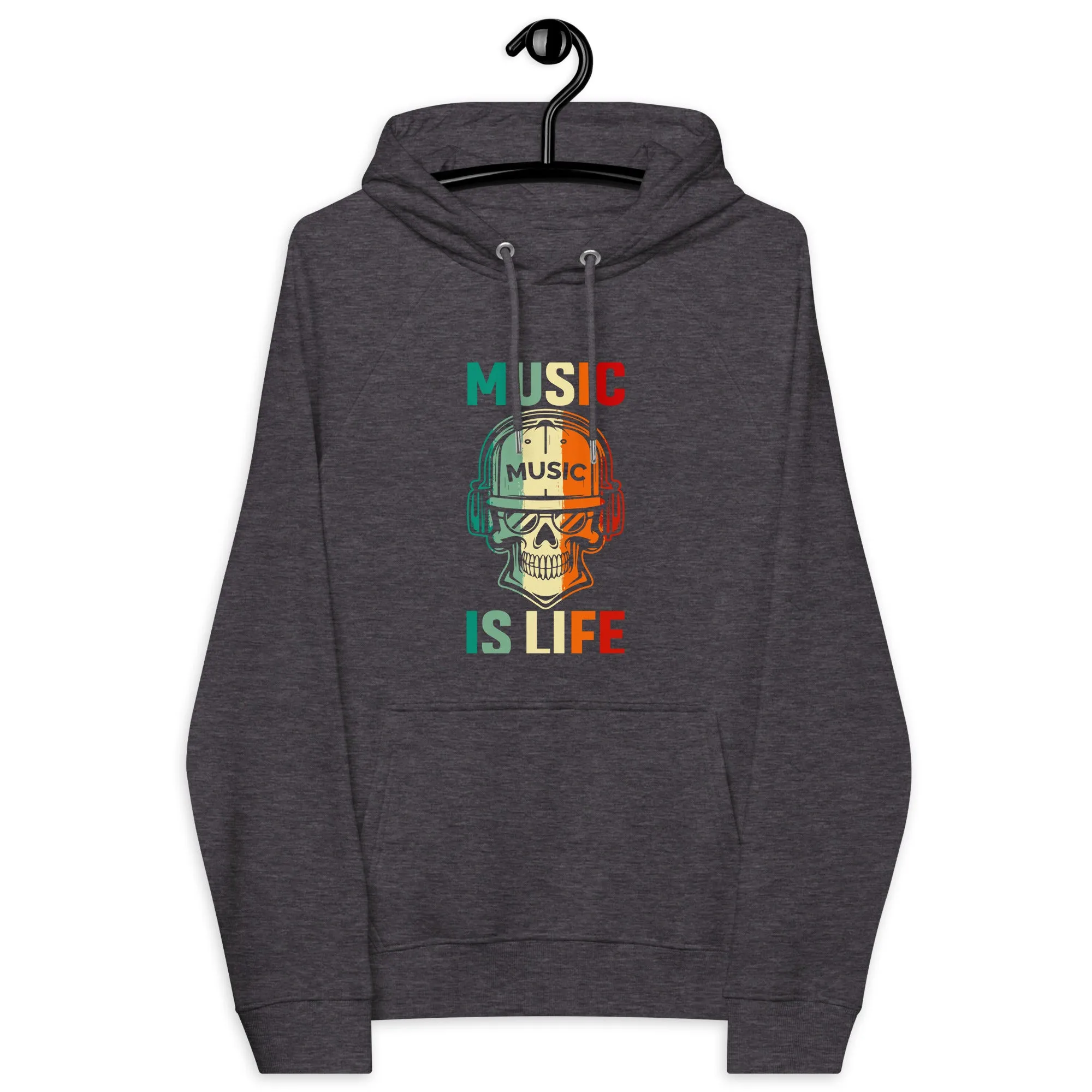 Unisex eco raglan hoodie, Music Time, Back to School. Winter, Hoodie, Back & Front Look