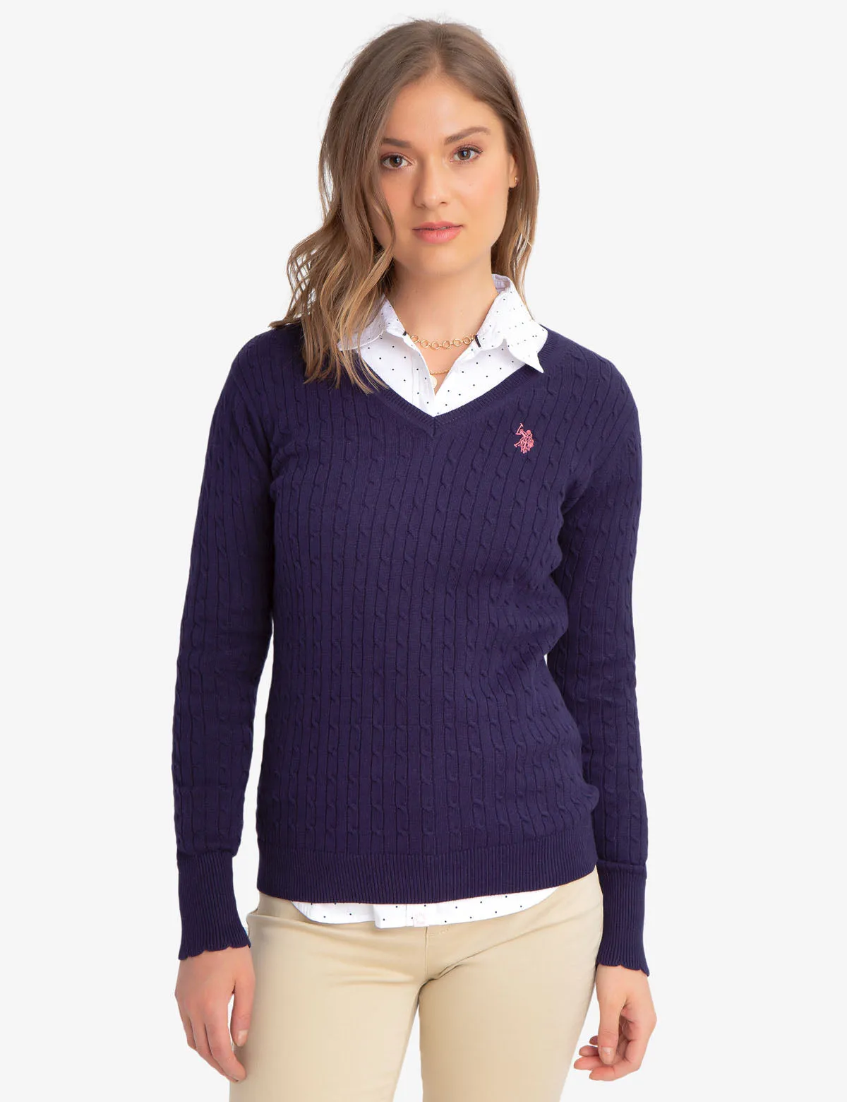 V-NECK CABLE KNIT SWEATER