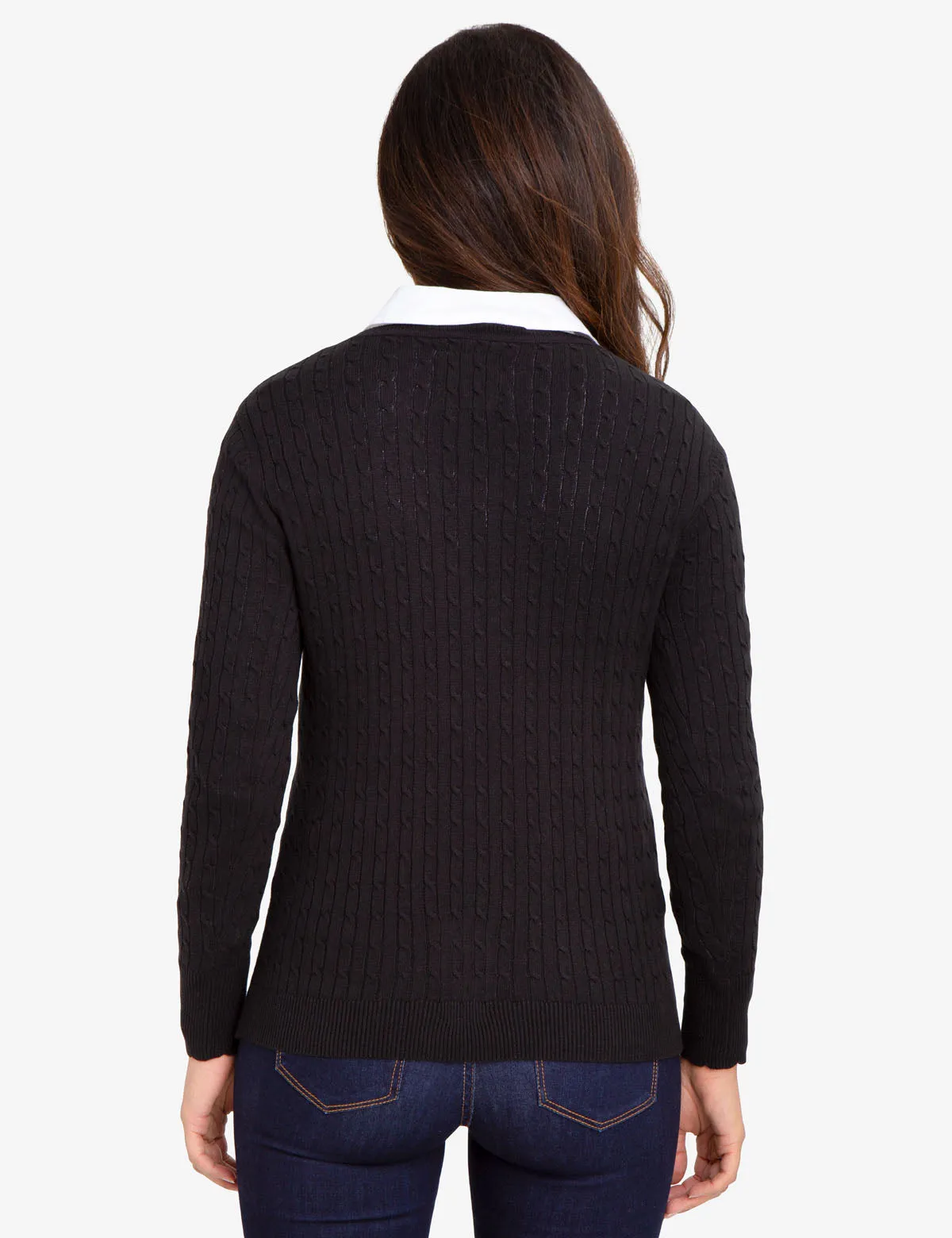 V-NECK CABLE KNIT SWEATER