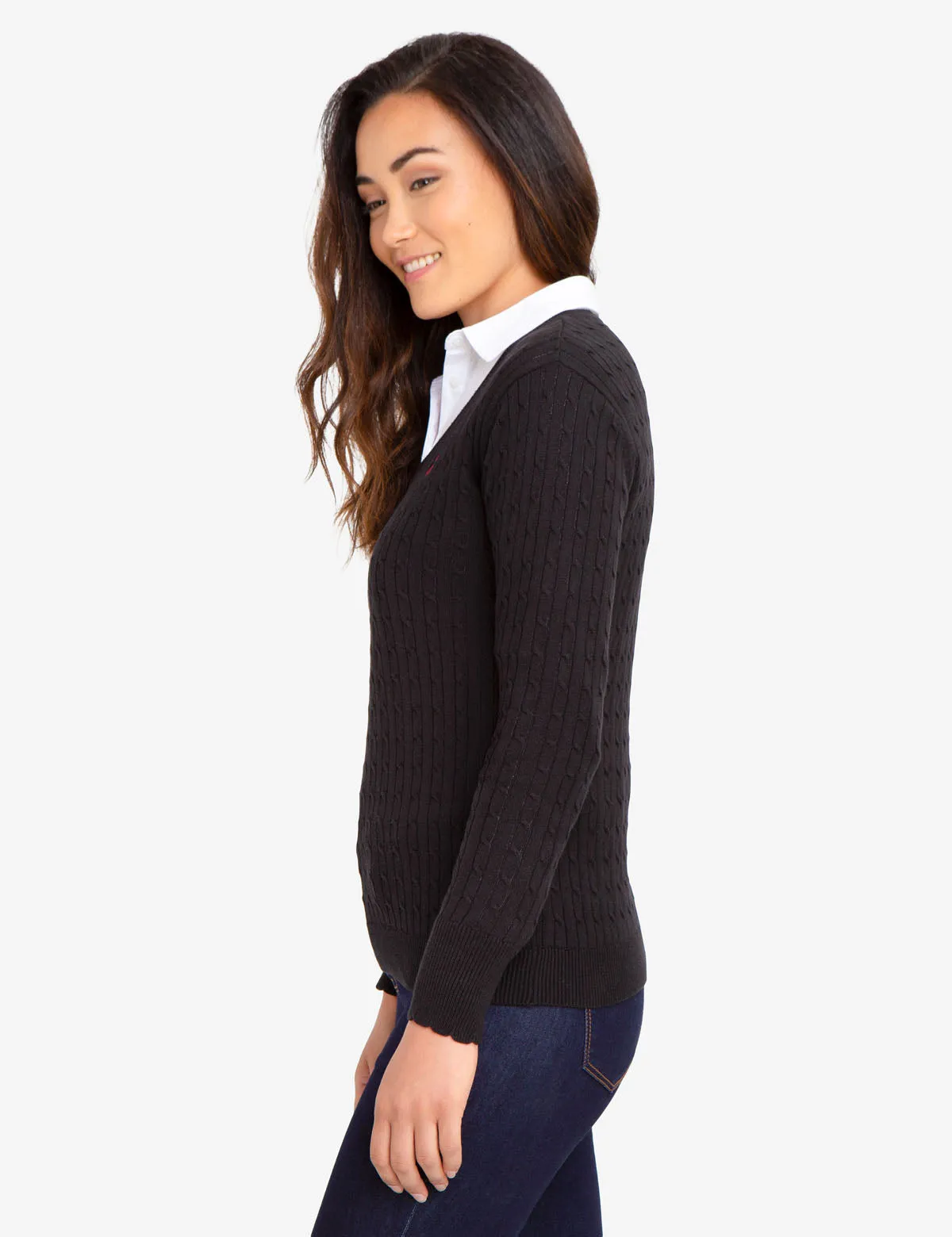 V-NECK CABLE KNIT SWEATER