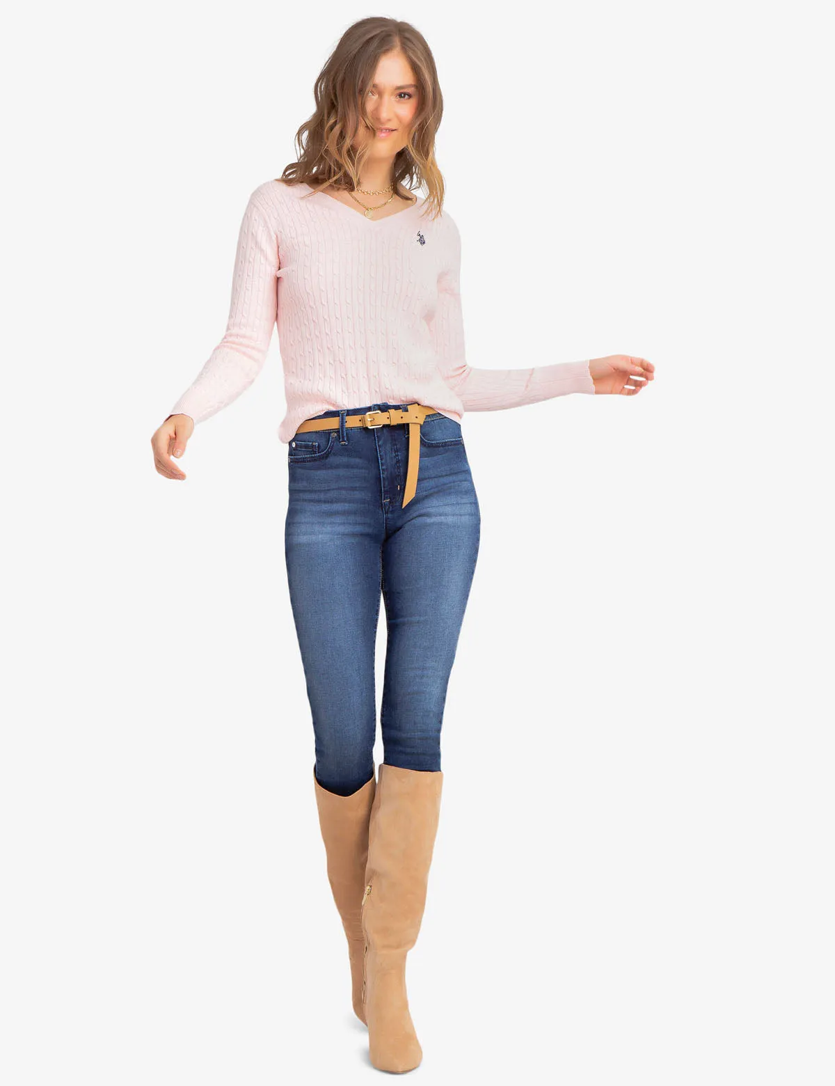 V-NECK CABLE KNIT SWEATER