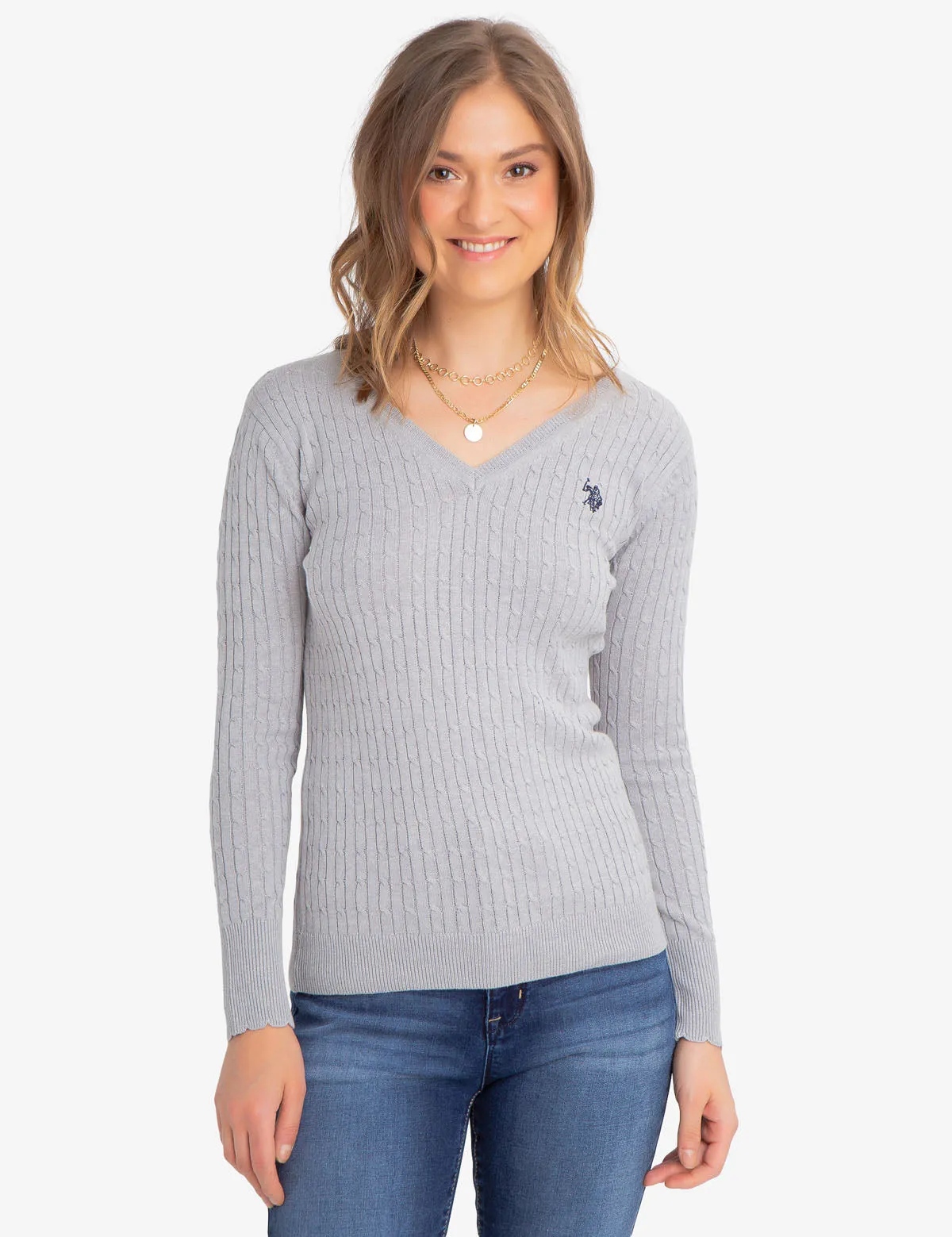 V-NECK CABLE KNIT SWEATER