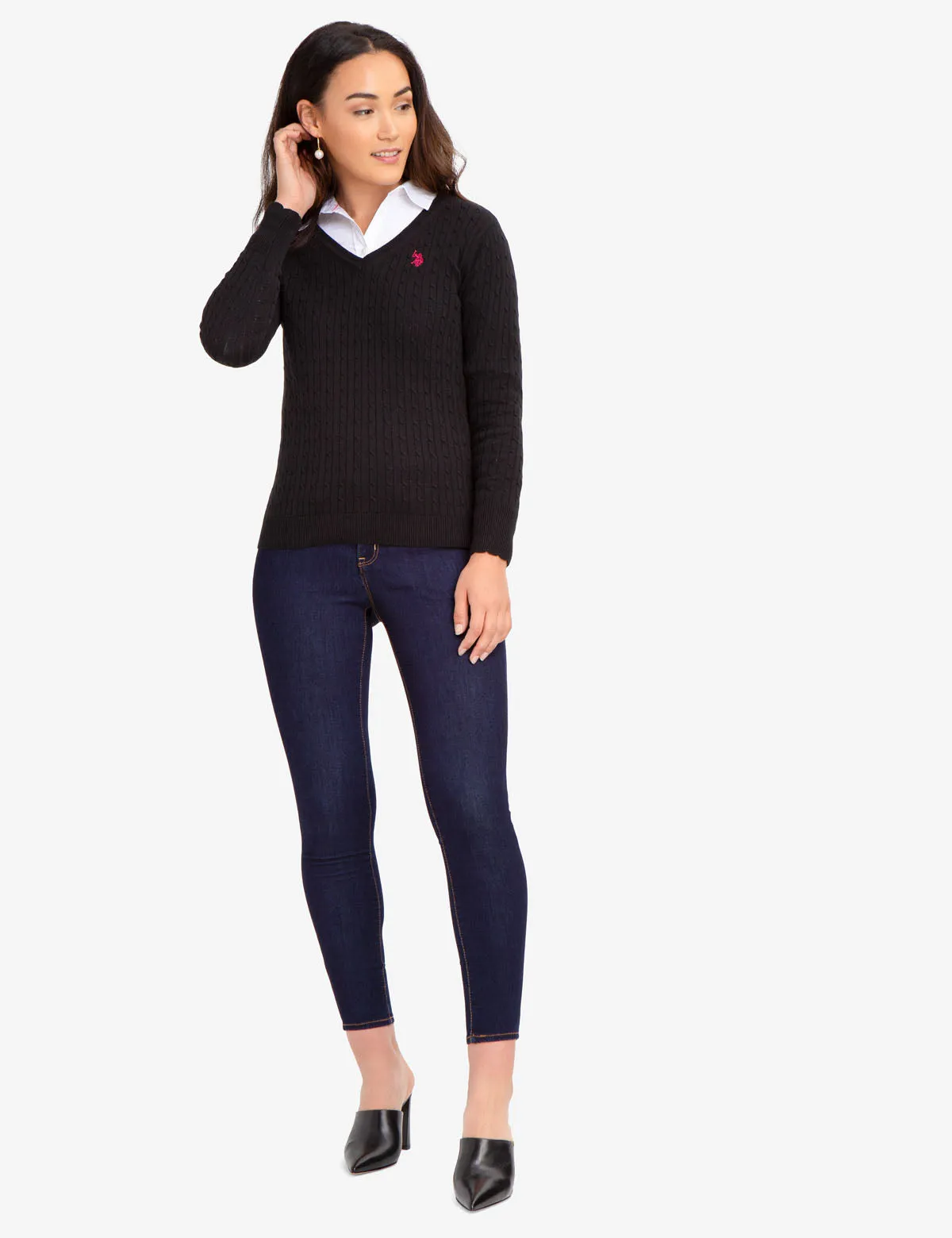 V-NECK CABLE KNIT SWEATER