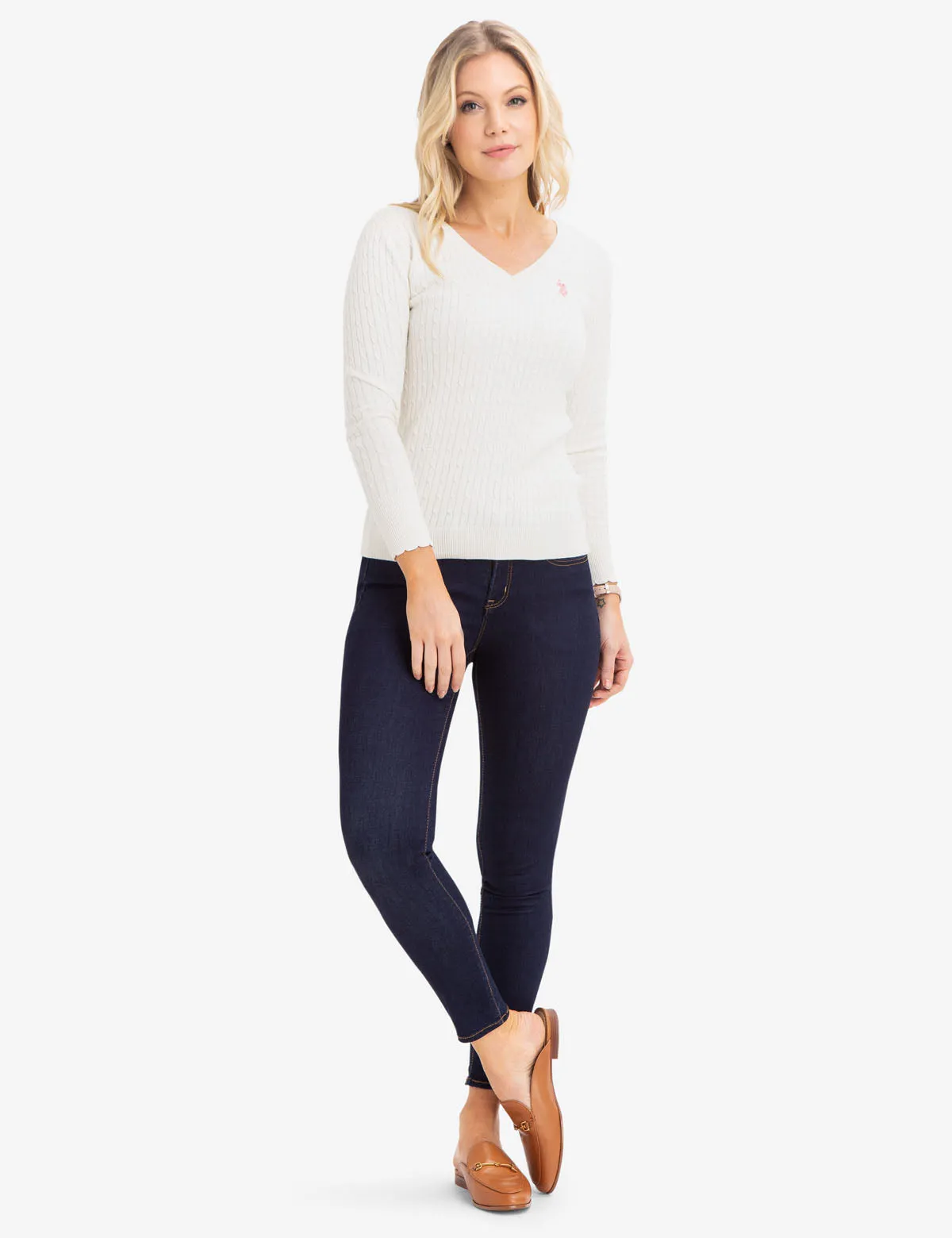 V-NECK CABLE KNIT SWEATER