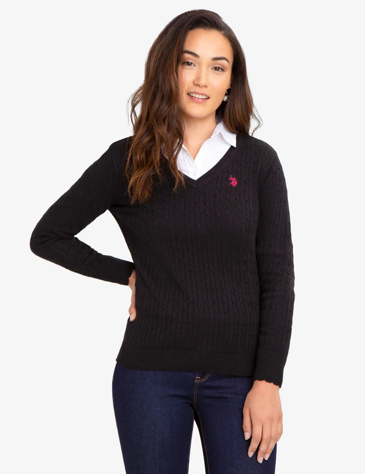 V-NECK CABLE KNIT SWEATER
