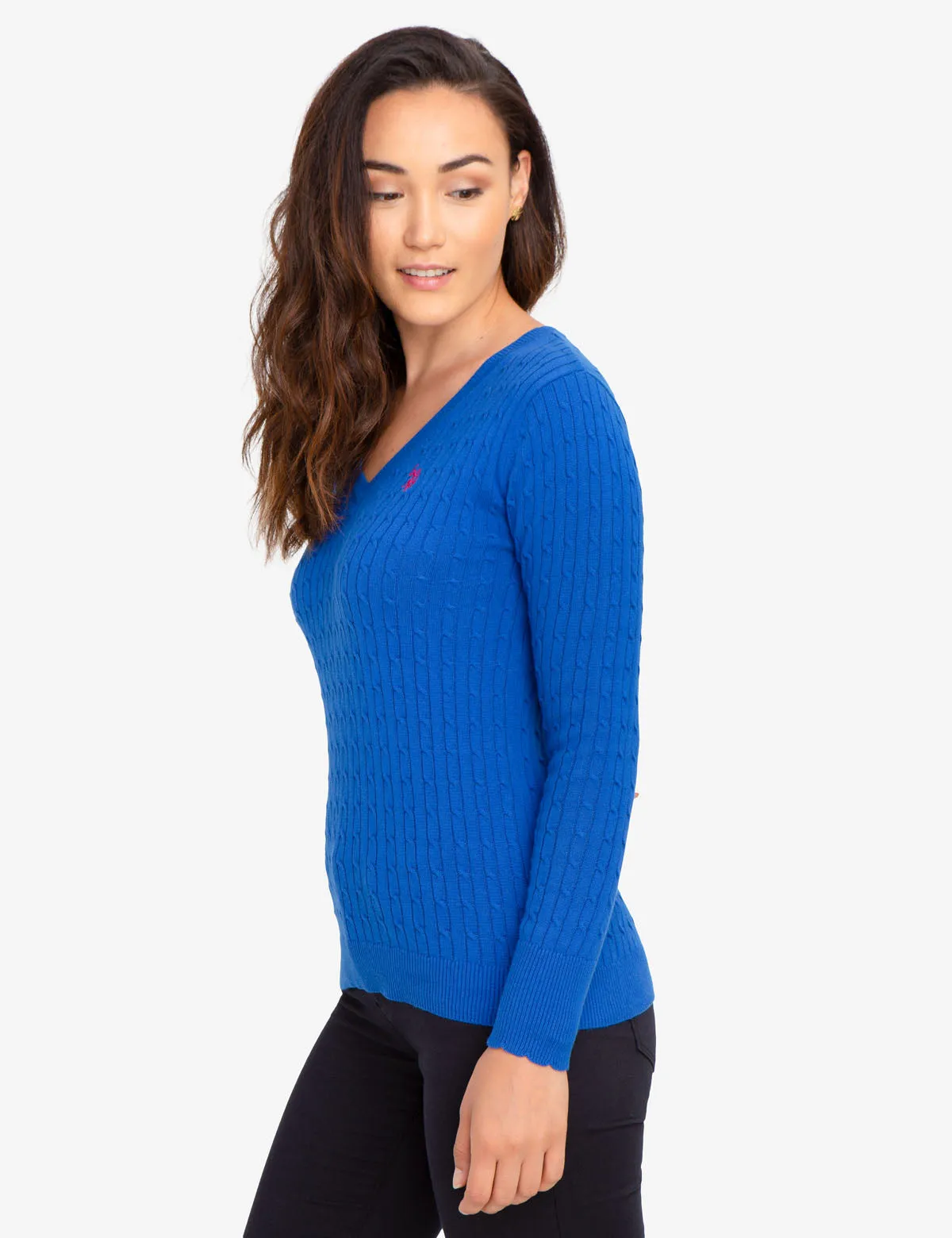 V-NECK CABLE KNIT SWEATER