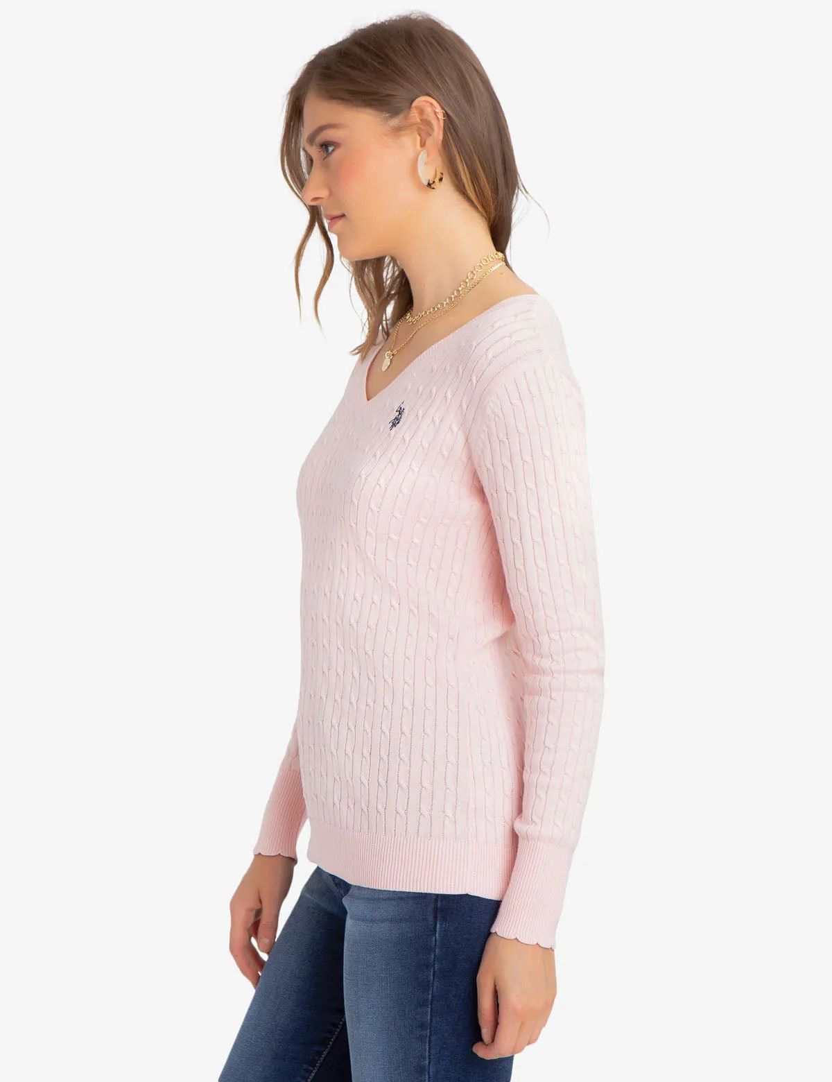 V-NECK CABLE KNIT SWEATER