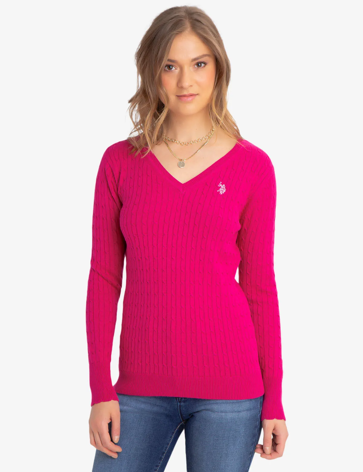 V-NECK CABLE KNIT SWEATER