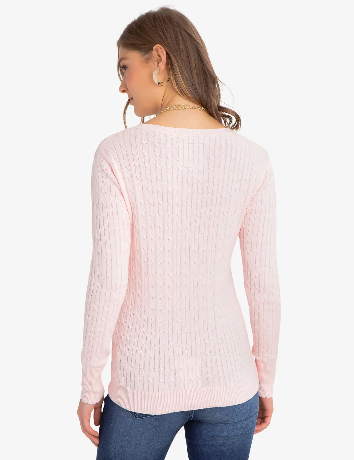V-NECK CABLE KNIT SWEATER