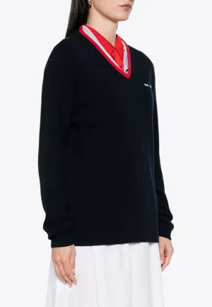 V-neck Cashmere Logo Sweater