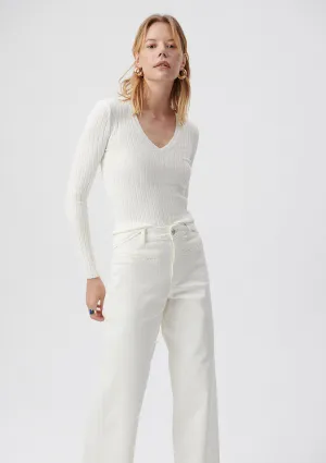 V Neck Off White Sweater