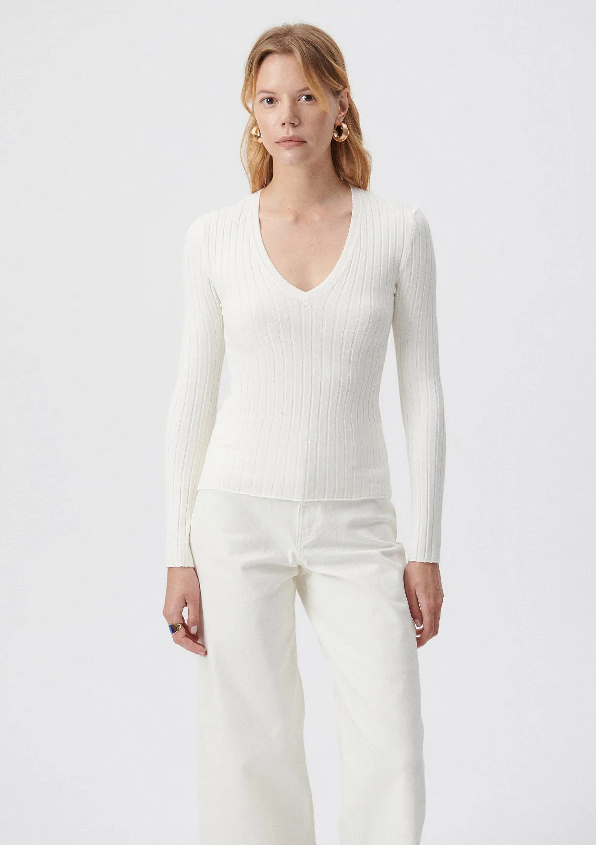 V Neck Off White Sweater