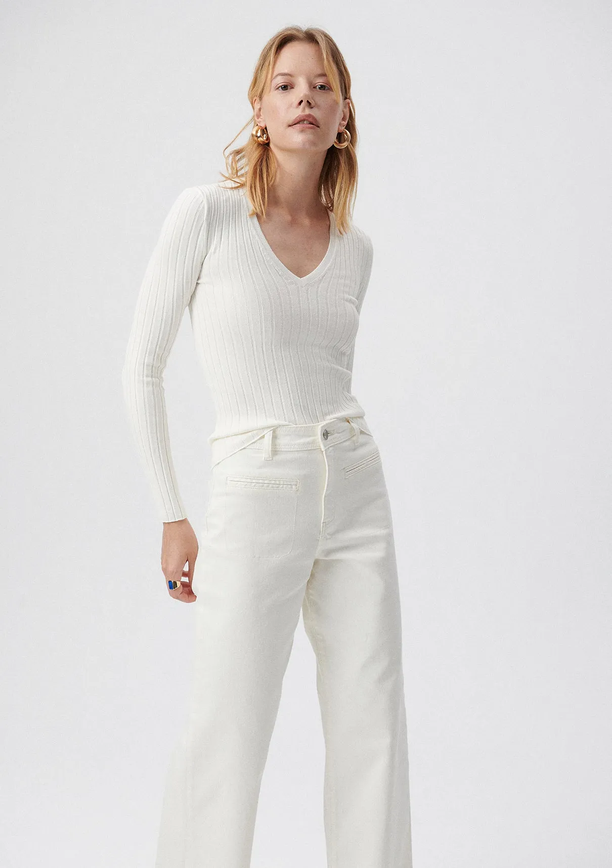 V Neck Off White Sweater