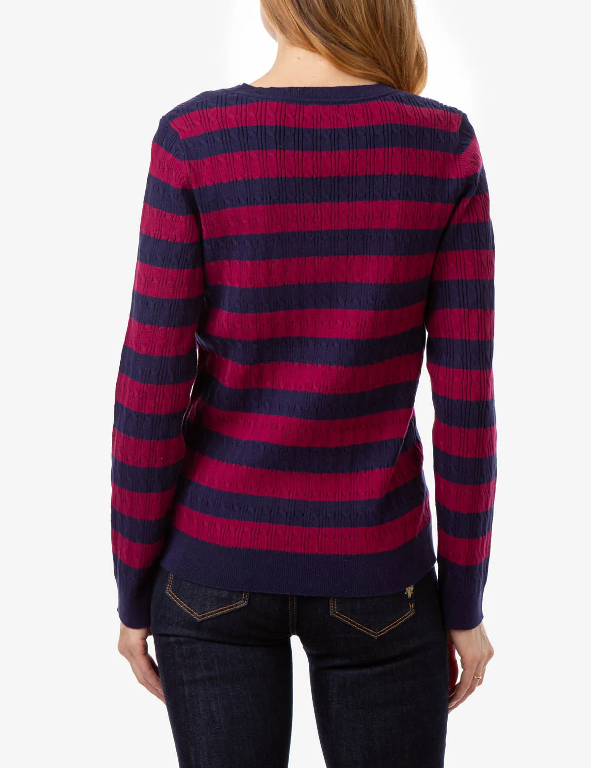 V-NECK STRIPE CABLE SWEATER