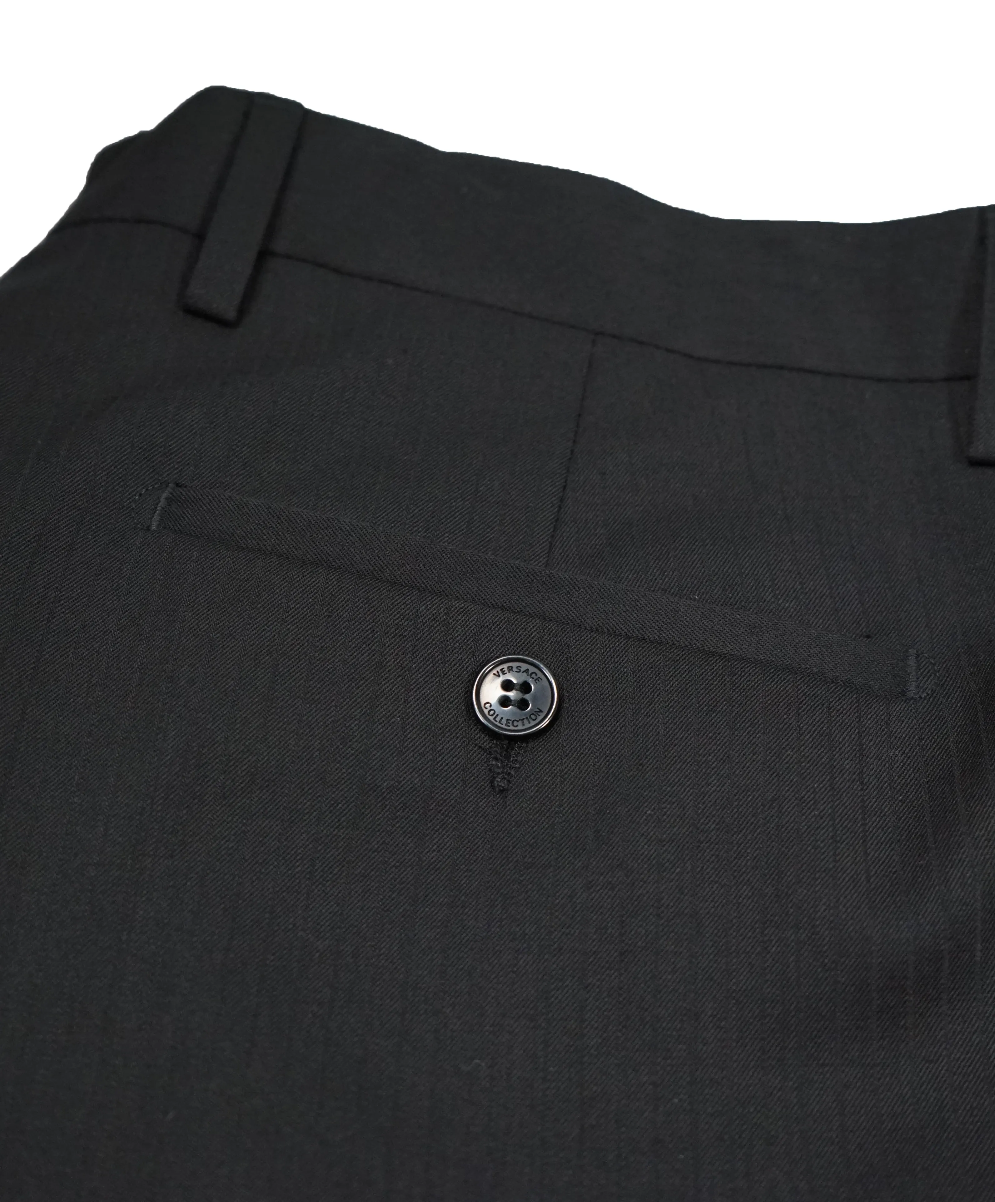 VERSACE COLLECTION -  Tonal Black Stripe Logo Button Dress Pants - 33W