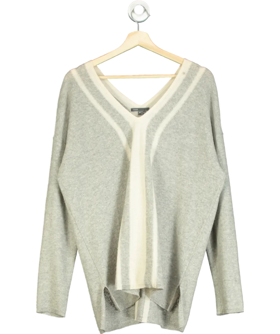 Vince Grey V-neck Striped Sweater UK M