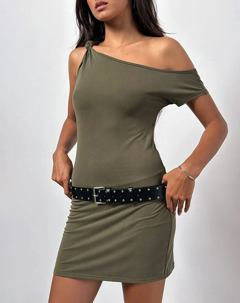 Vondra Knot Mini Dress in Cupro Khaki