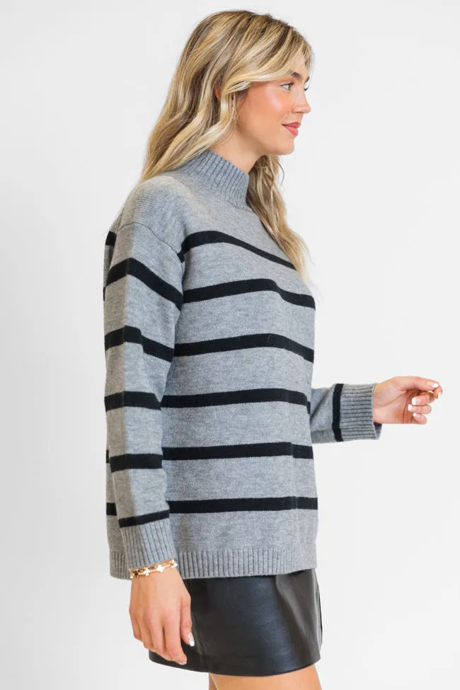 Where I'm Going Charcoal Oversized Stripe Turtleneck Sweater FINAL SALE