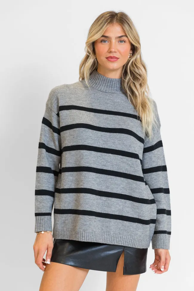 Where I'm Going Charcoal Oversized Stripe Turtleneck Sweater FINAL SALE