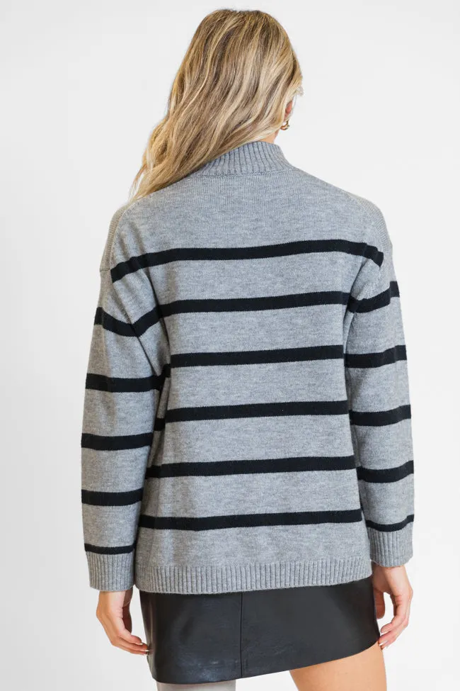 Where I'm Going Charcoal Oversized Stripe Turtleneck Sweater FINAL SALE