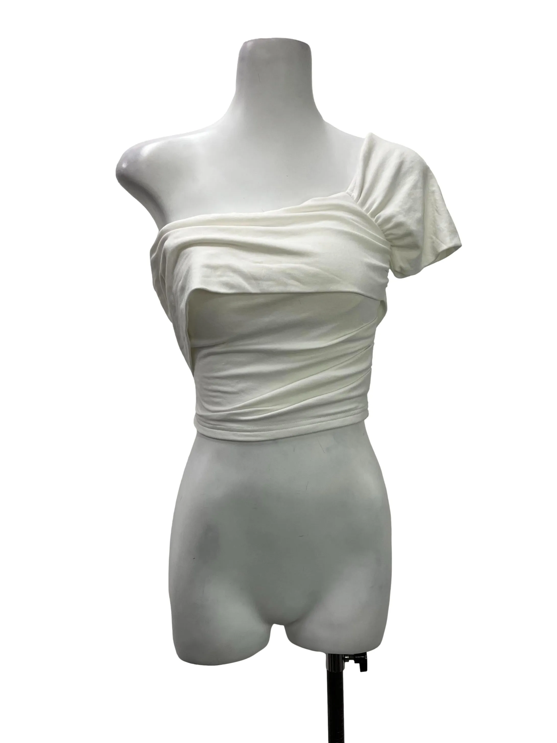 White Asymmetrical Neckline Top
