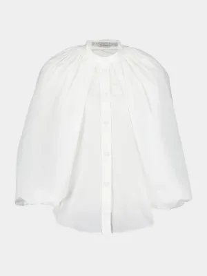 White Cape-Sleeve Silk Shirt