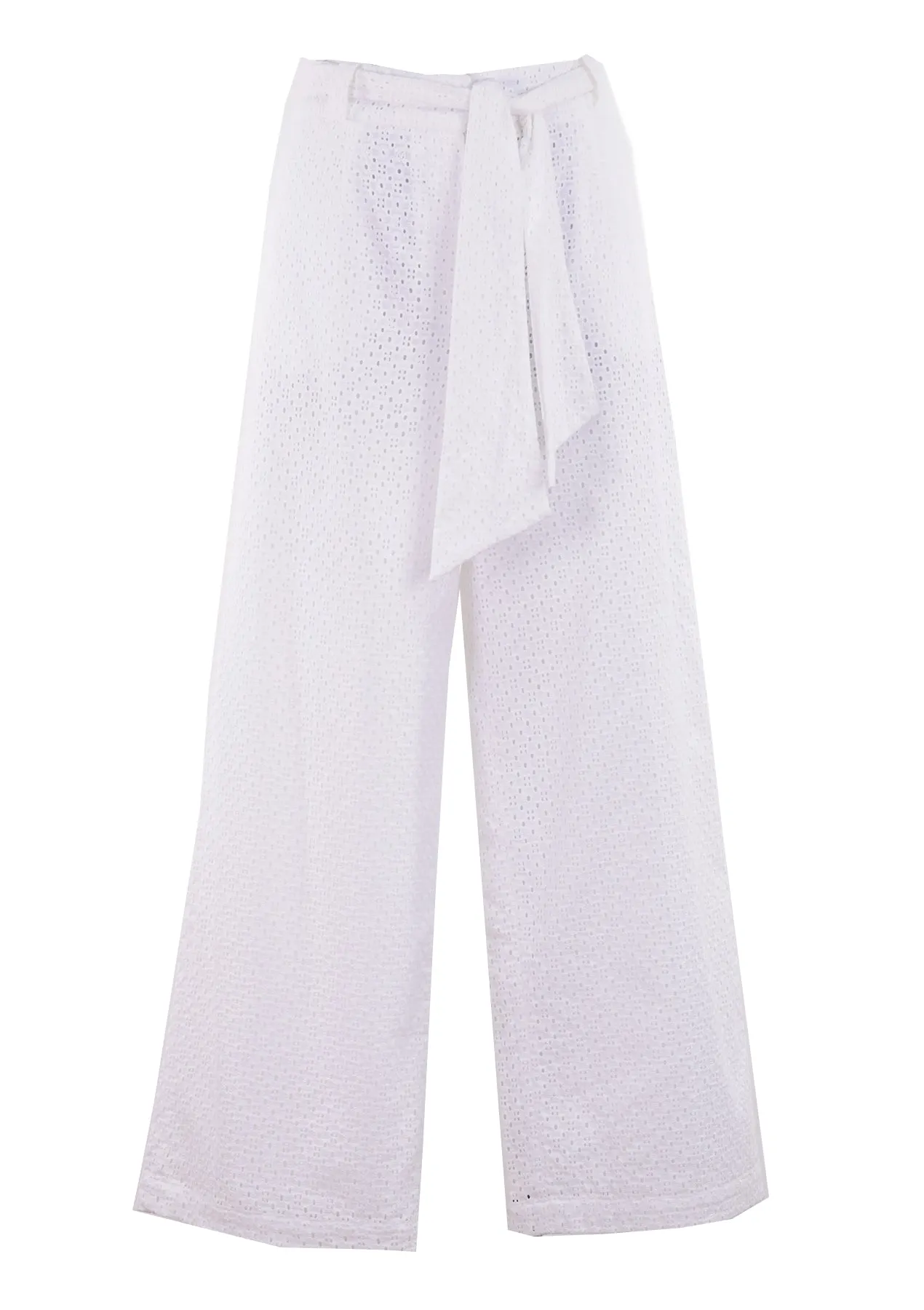 WHITE EMBROIDERED WIDE LEG TROUSERS