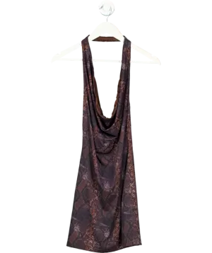 White Fox Brown Halterneck Snakeprint Mini Dress UK S