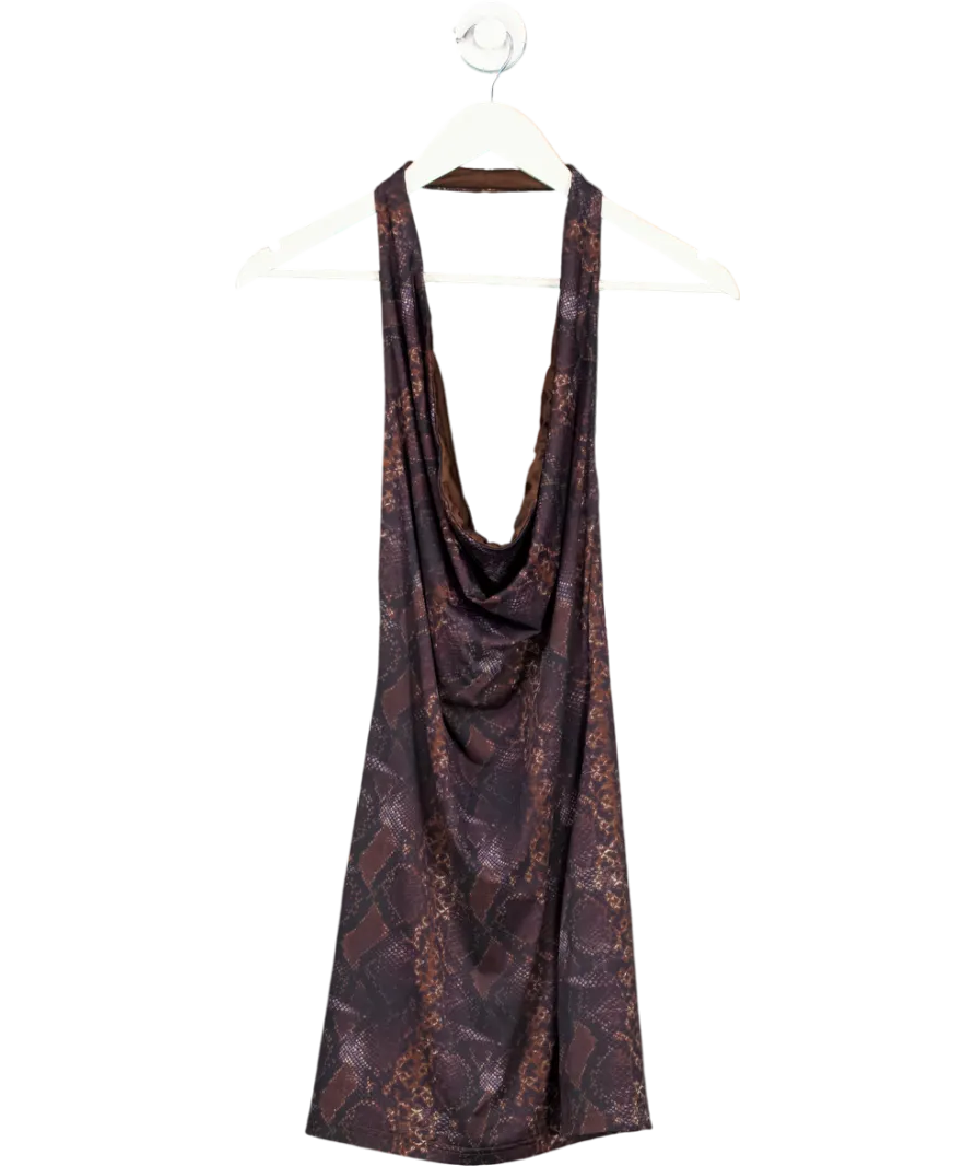 White Fox Brown Halterneck Snakeprint Mini Dress UK S