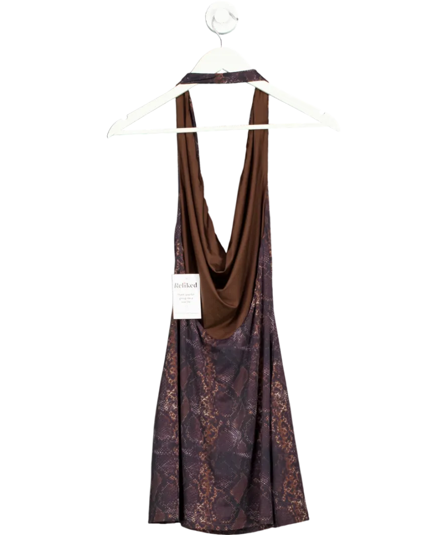 White Fox Brown Halterneck Snakeprint Mini Dress UK S