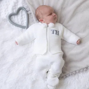 White Knitted Pom 2 Piece Outfit