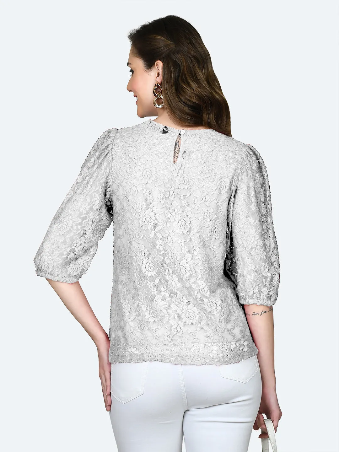 White Lace Round Neck Top