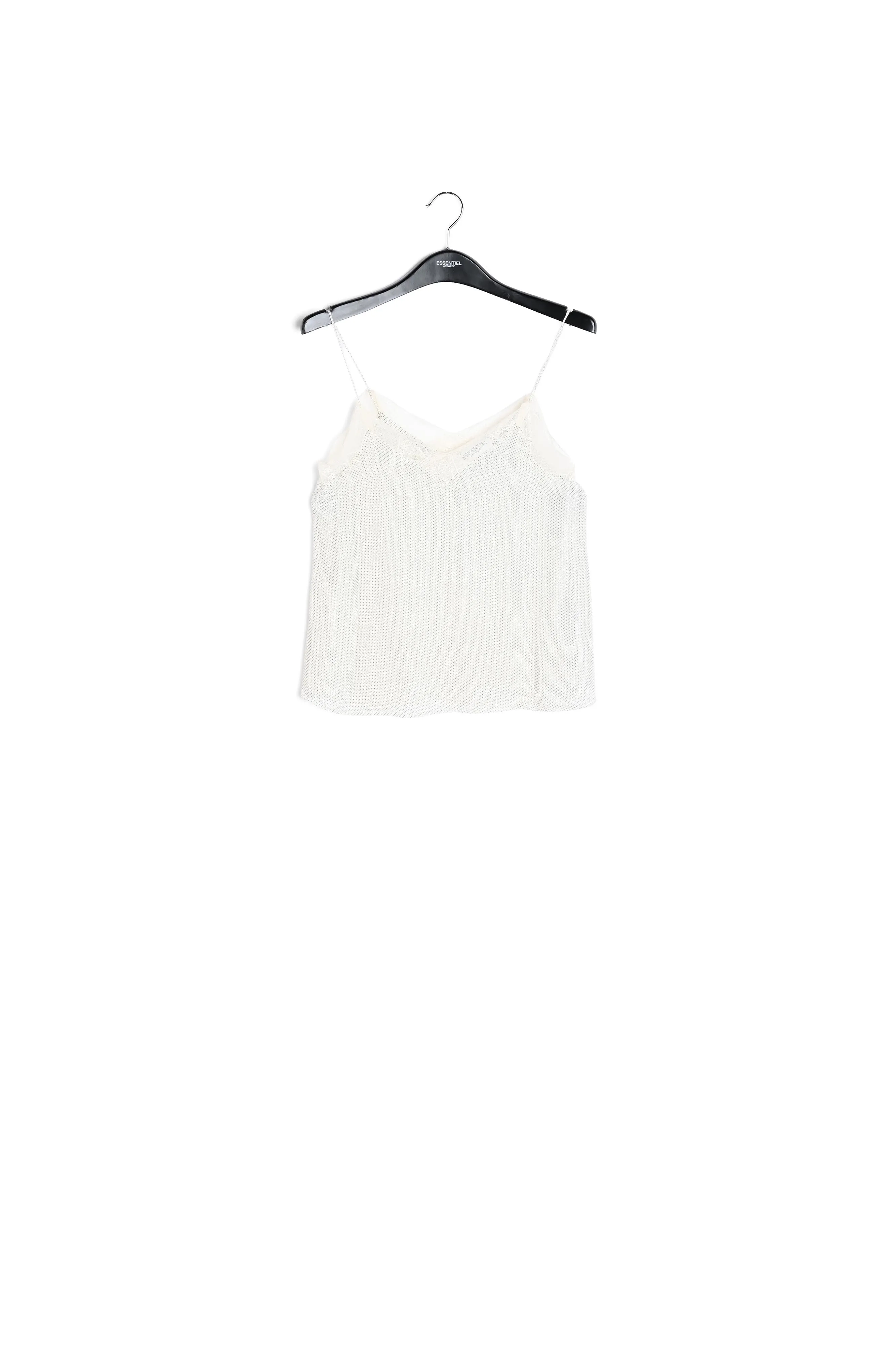White lace-trimmed polka dot slip top