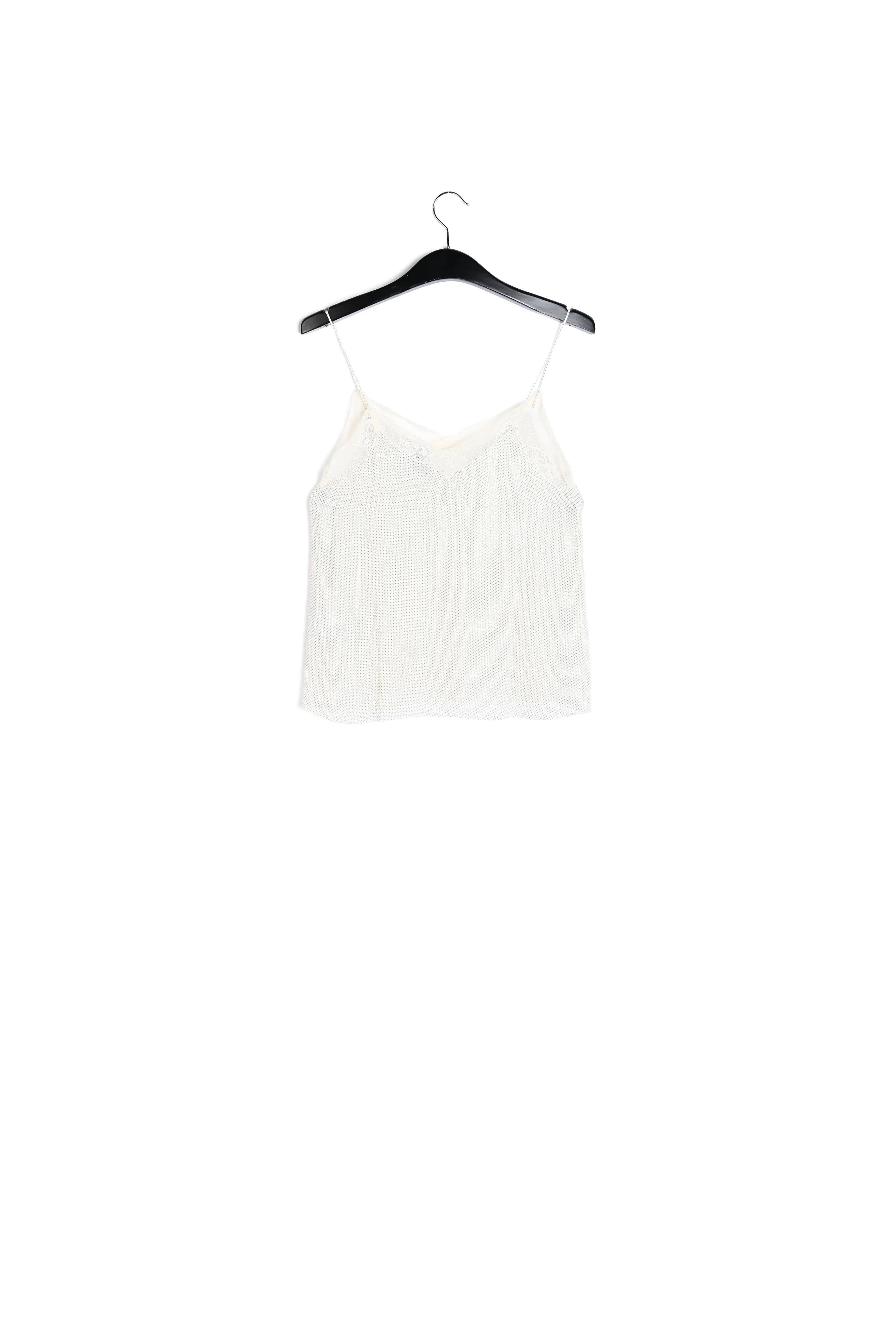 White lace-trimmed polka dot slip top