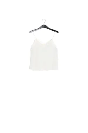 White lace-trimmed polka dot slip top