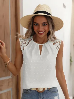 White Top With Lace And Pleat Detail
