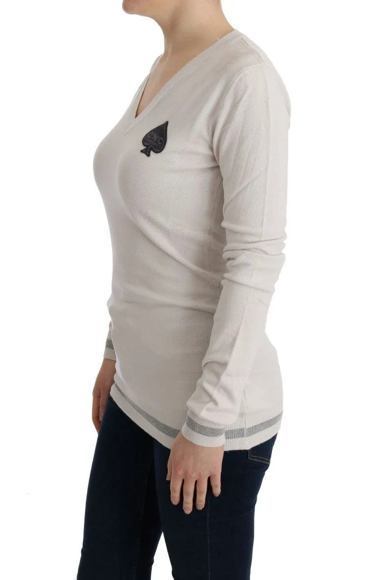 White V-neck Viscose Sweater