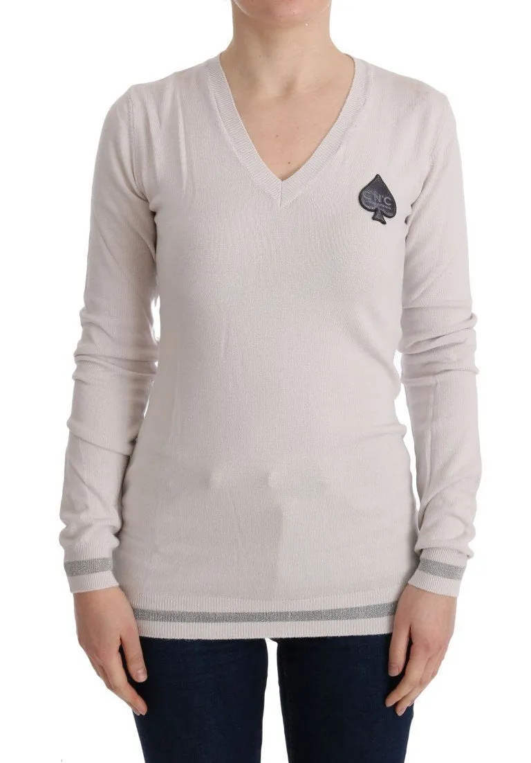 White V-neck Viscose Sweater