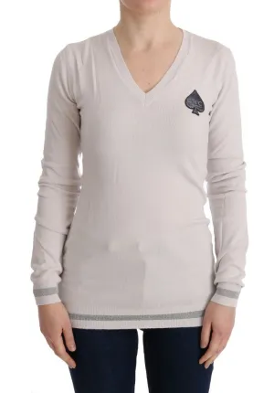White V-neck Viscose Sweater