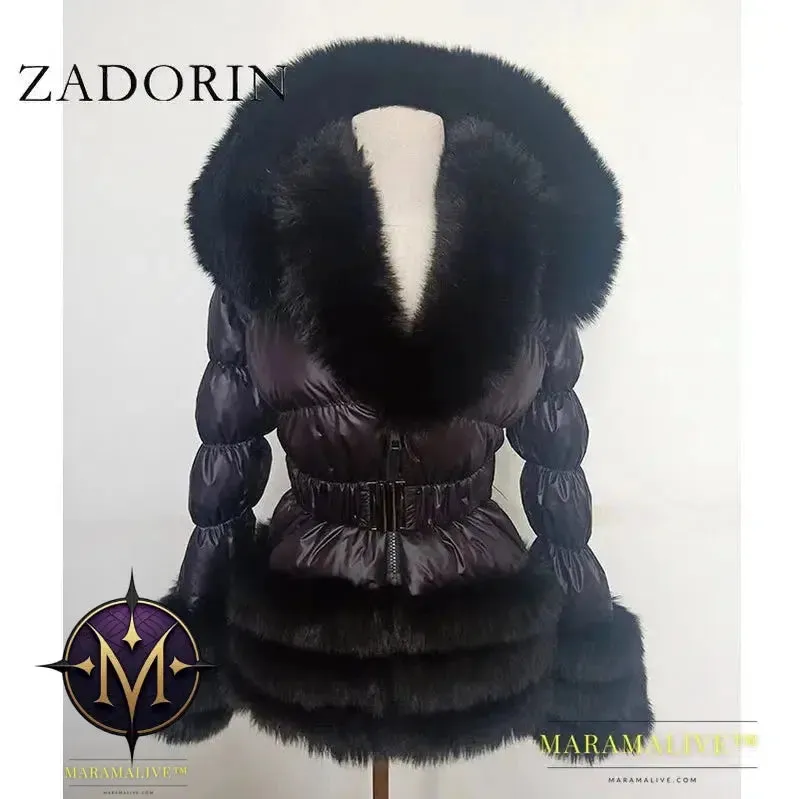 Winter Coat Women New Fashion Faux Fur Coat Detachable Sleeves Hood Duck Down Coats Hooded Black Puffer Jacket Outwear