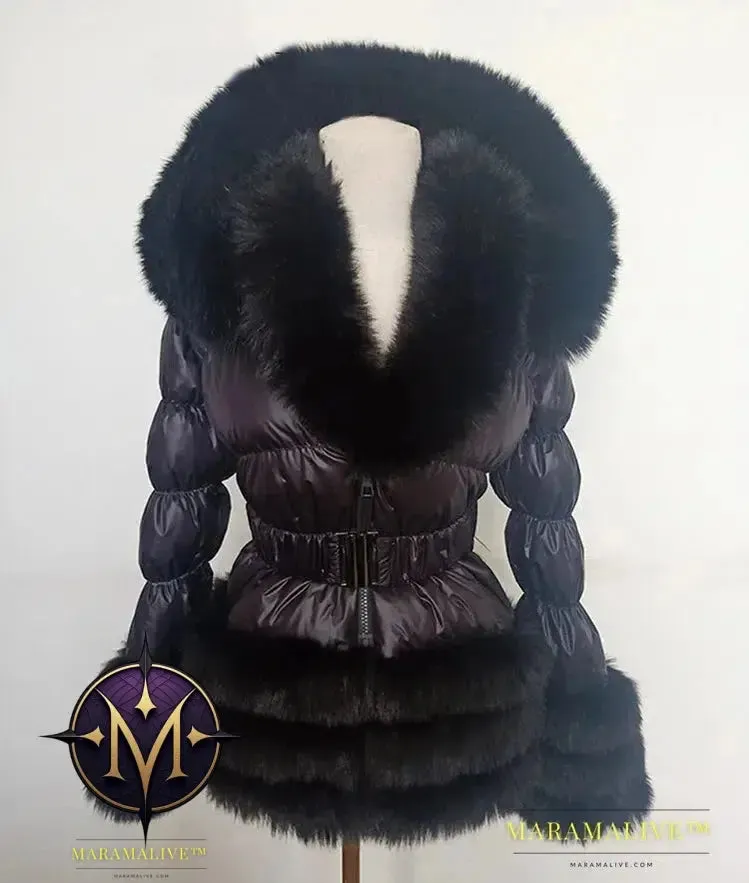 Winter Coat Women New Fashion Faux Fur Coat Detachable Sleeves Hood Duck Down Coats Hooded Black Puffer Jacket Outwear