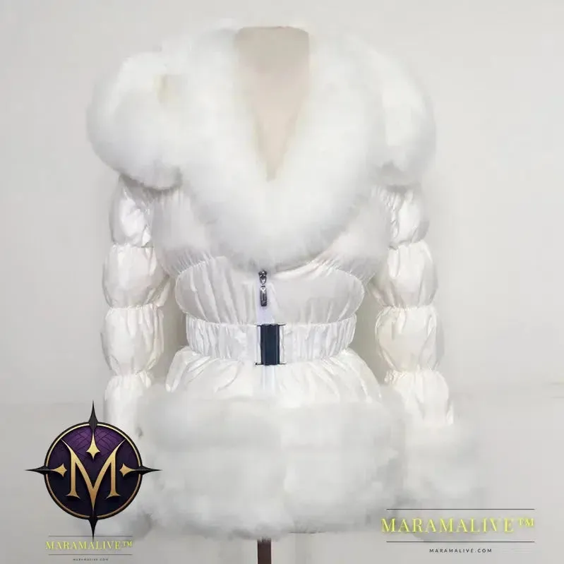Winter Coat Women New Fashion Faux Fur Coat Detachable Sleeves Hood Duck Down Coats Hooded Black Puffer Jacket Outwear