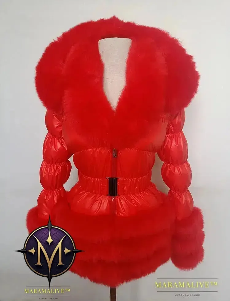 Winter Coat Women New Fashion Faux Fur Coat Detachable Sleeves Hood Duck Down Coats Hooded Black Puffer Jacket Outwear