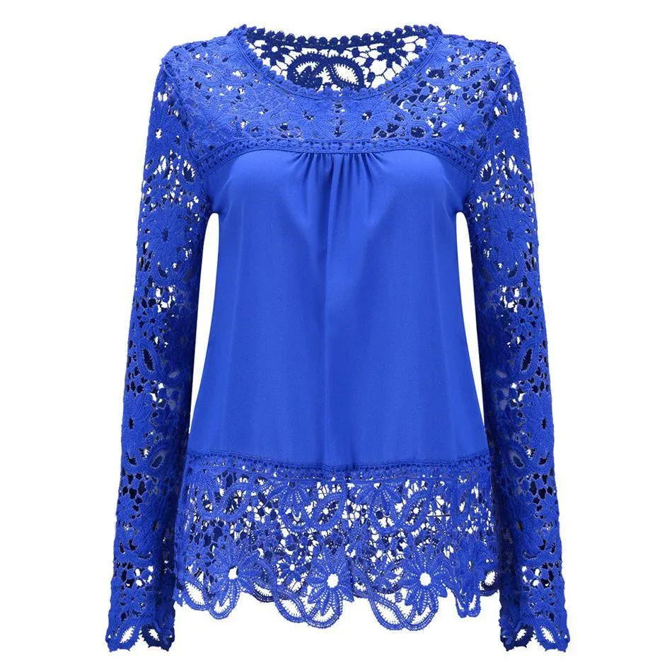 Women Blouses Lace Floral Casual O-neck Plus Size Tops womens blouse large size dress