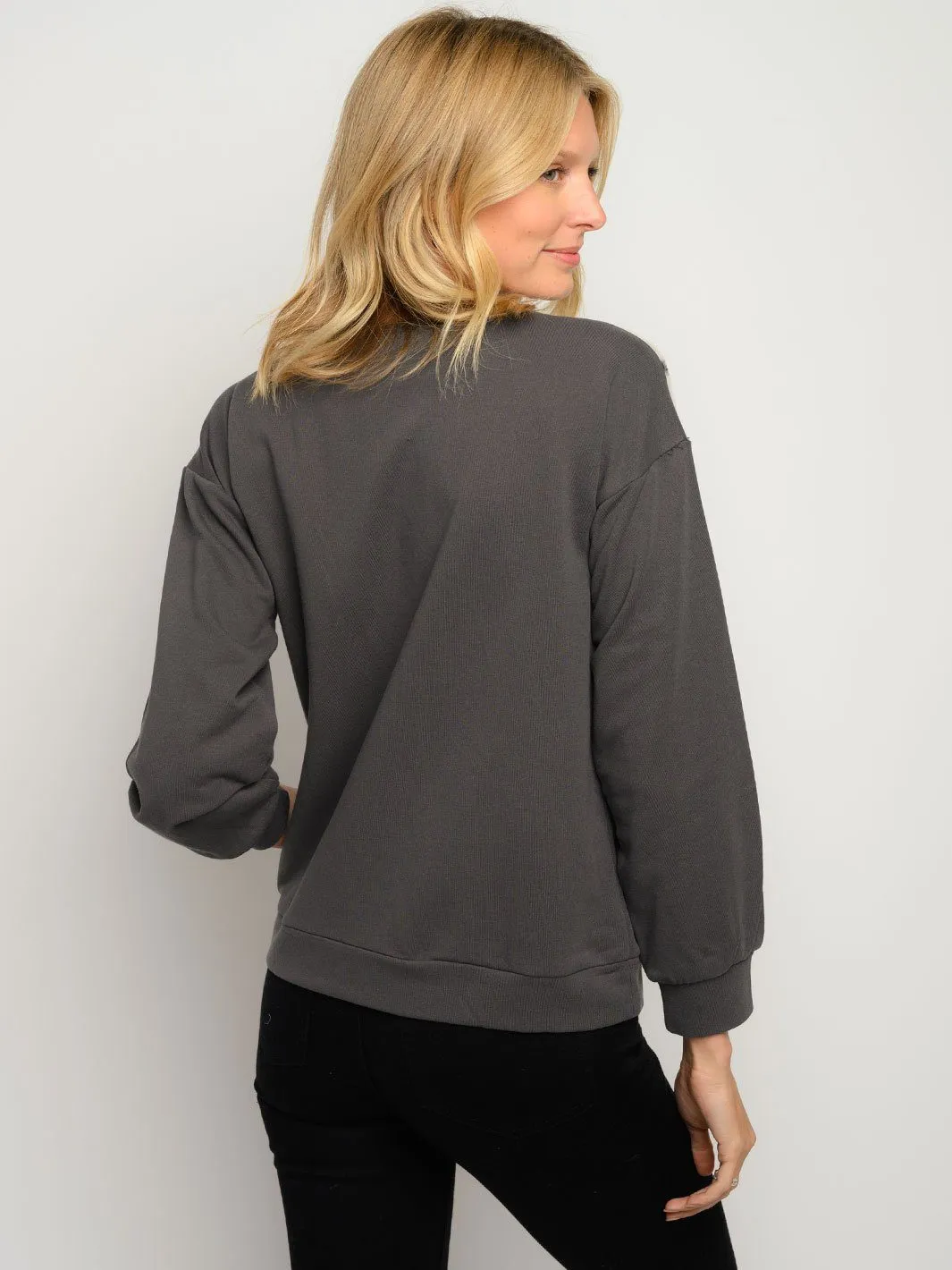 WOMEN'S FUZZY POLKA DOTS LONG SLEEVE SWEATER